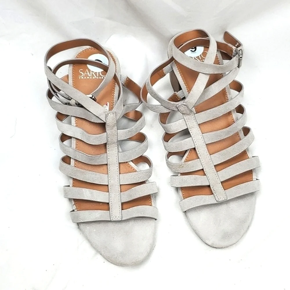 Franco Sarto Finesse Cage Sandal Heel‎ Gray Suede